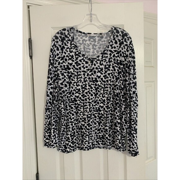 Laura Ashley Shirt Top Black White Leopard Stretch Travel Long Sleeve Wo… - Picture 1 of 6
